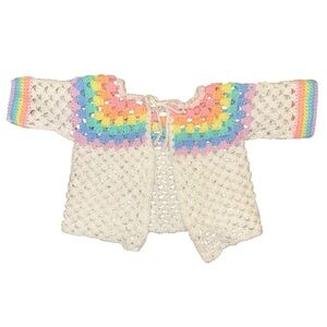 Vintage Handmade Crochet Baby Sweater Rainbow Pastel Granny Square